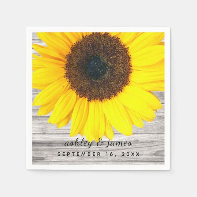 Rustikales Sonnenblumenpapier, Personalisiertes Pa Serviette (Vorderseite)