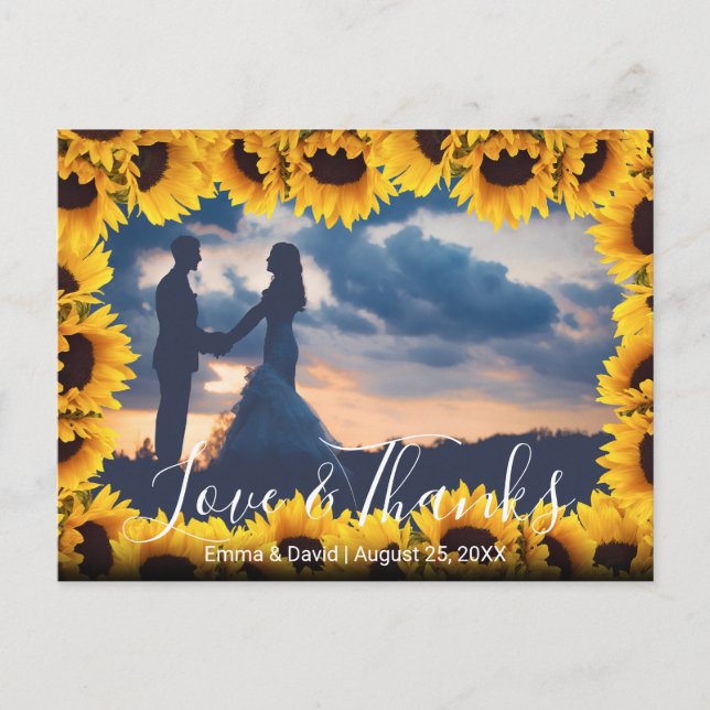 Rustikales Sonnenblumenrahmen Hochzeitsstift Foto  Postkarte (Vorderseite)
