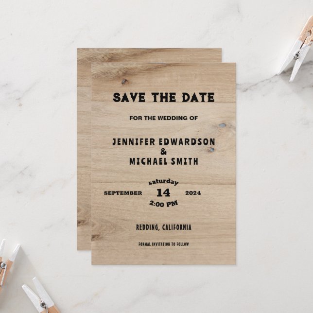 Rustikales Stallenholz - Hochzeit Save the Date Einladung (Vorderseite/Rückseite Beispiel)