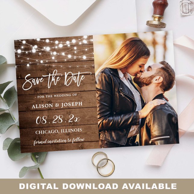 Rustikales Stallenholz-String-Lights Hochzeitssemb Save The Date (Von Creator hochgeladen)