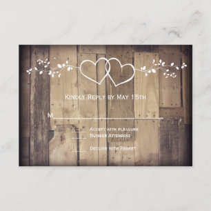 Rustikales Stallholz-Doppelherzen Hochzeitskarten RSVP Karte