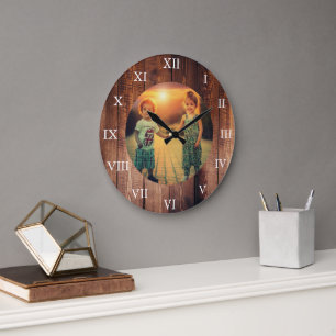 Rustikales Stallholz-Foto Große Wanduhr