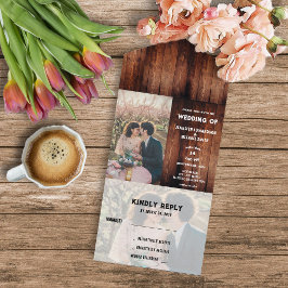 Rustikales Stallholz Foto Hochzeit All In One Einladung
