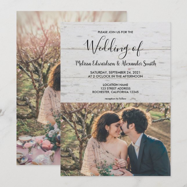 Rustikales Stallholz Foto Hochzeit Einladung (Vorne/Hinten)