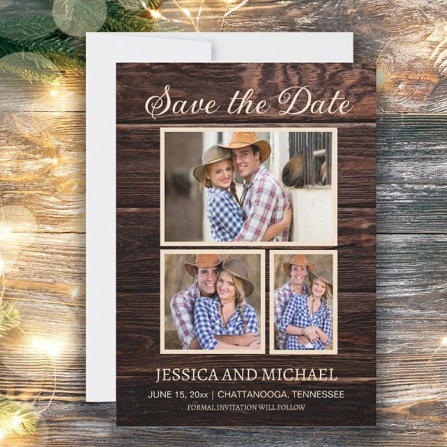 Rustikales Stallholz Hochzeit 3 Foto Rett Datum Save The Date (Rustic wood photo wedding Save the Date)