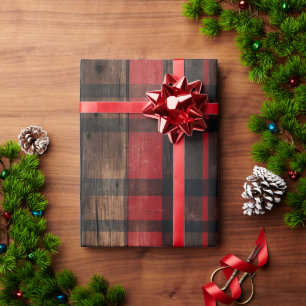 Rustikales Stallholz Kariertes Weihnachtswackelpap Geschenkpapier