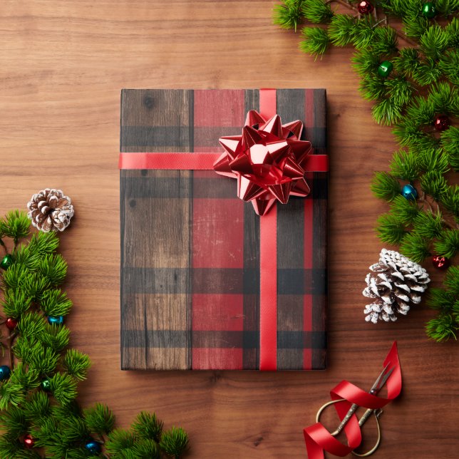 Rustikales Stallholz Kariertes Weihnachtswackelpap Geschenkpapier (Feiertagsgeschenk)