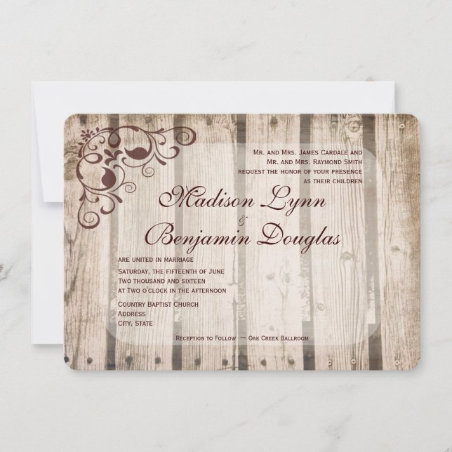 Rustikales Stallholz Land Hochzeitseinladungen Einladung (Vorderseite)