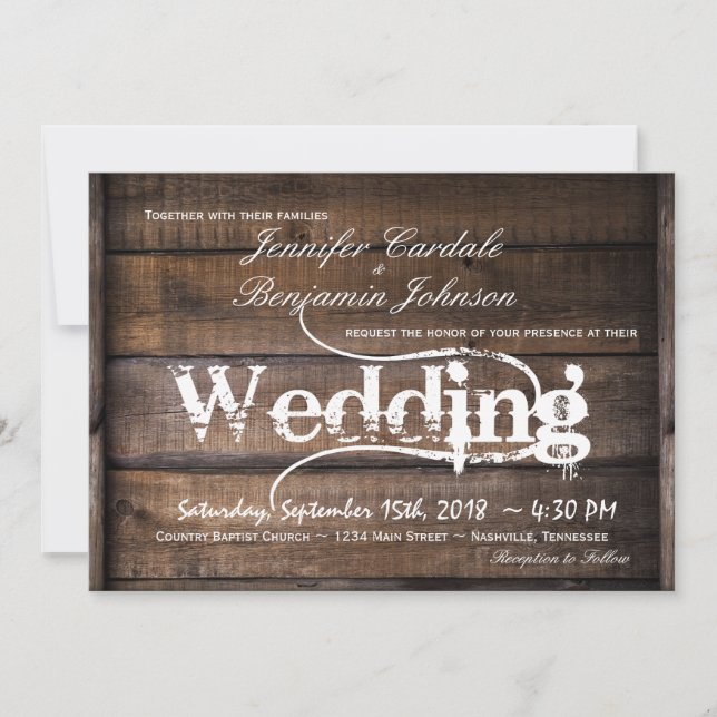 Rustikales Stallholz Land Hochzeitseinladungen Einladung (Vorderseite)