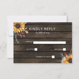 Rustikales Stallholz Land Sonnenblumen Hochzeit RSVP Karte