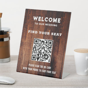 Rustikales Stallholz QR Code Land Hochzeitssitze Sockelschild