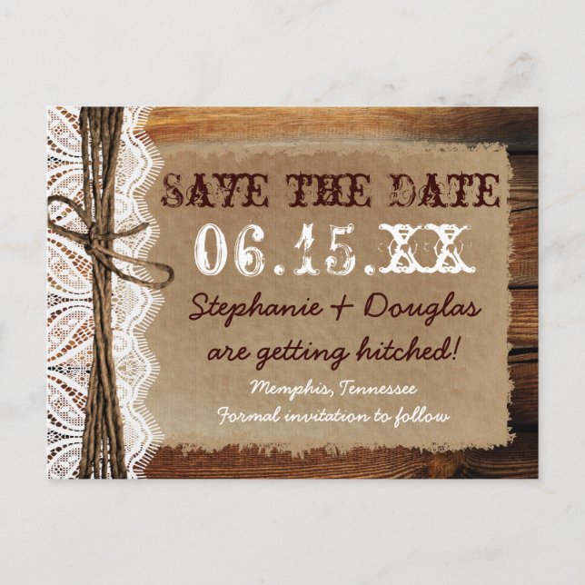 Rustikales Stallholz Save the Date Postkarten (Vorderseite)