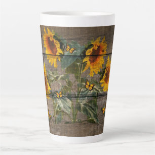 Rustikales Stallholz Sonnenblume Latte Tasse