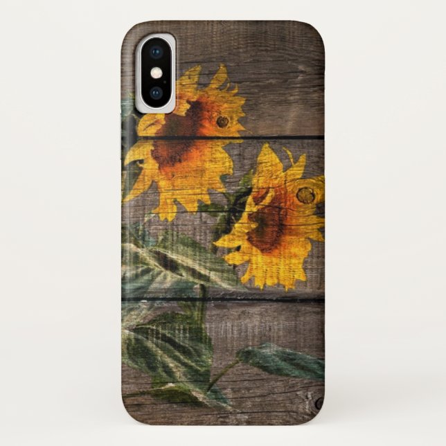 Rustikales Stallholz Sonnenblumen Case-Mate iPhone Hülle (Rückseite)
