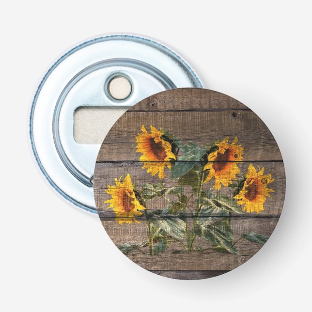 Rustikales Stallholz Sonnenblumen Flaschenöffner (Vorderseite)