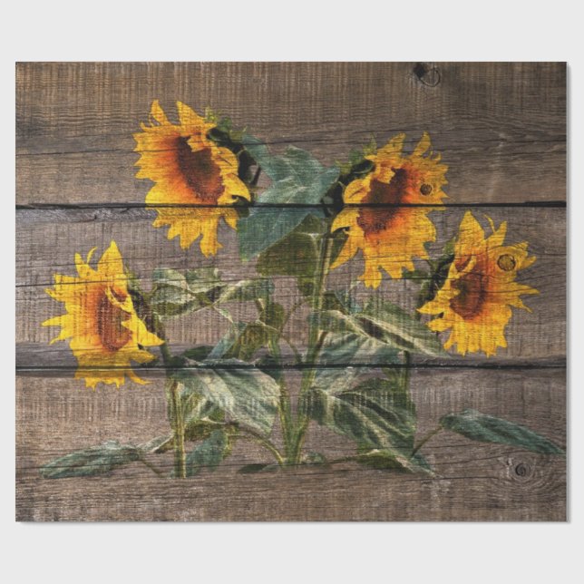 Rustikales Stallholz Sonnenblumen Geschenkpapier (Flach)