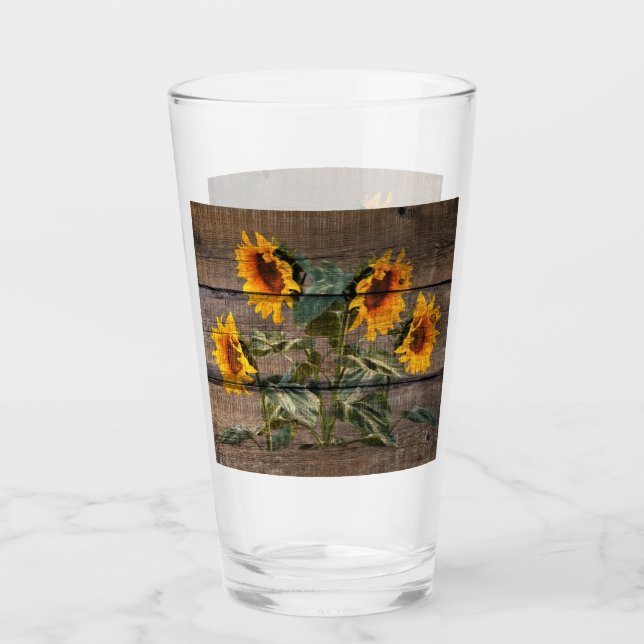 Rustikales Stallholz Sonnenblumen Glas (Vorderseite)