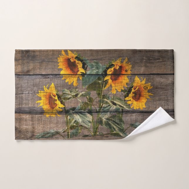 Rustikales Stallholz Sonnenblumen Handtuch (Handtuch)