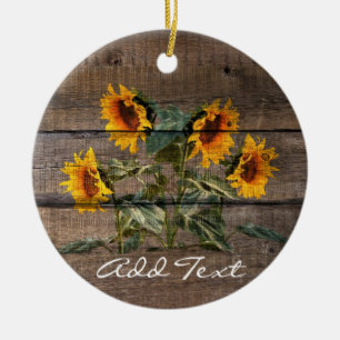 Rustikales Stallholz Sonnenblumen Keramik Ornament