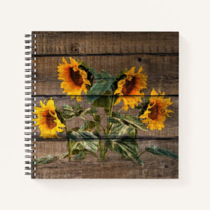 Rustikales Stallholz Sonnenblumen Notizbuch