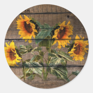 Rustikales Stallholz Sonnenblumen Runder Aufkleber