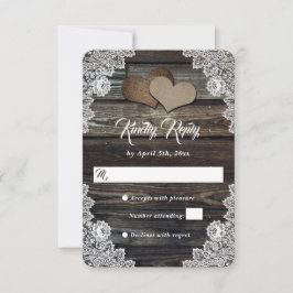 Rustikales Stallholz Spitzen Burlap Hearts Wedding RSVP Karte