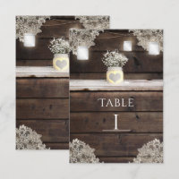 Rustikales Stallholz, Spitzen und Mason Jars Tisch