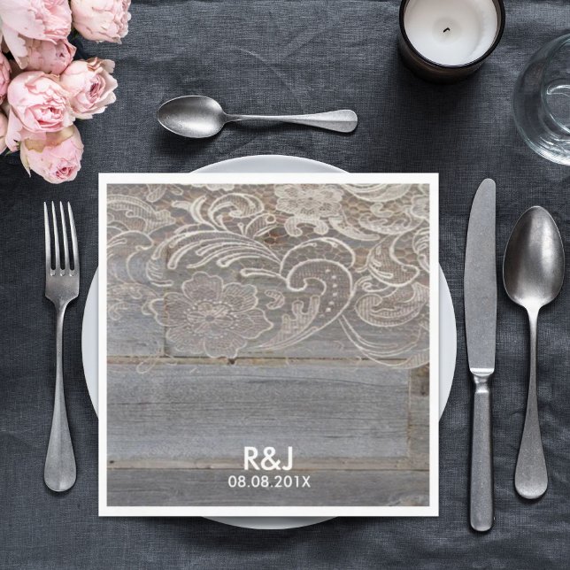 Rustikales Stallholz Spitzenplatz Western Hochzeit Serviette (rustic barn wood lace western country wedding napkins)