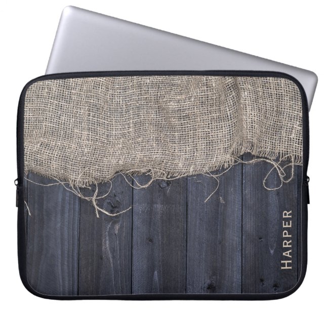 Rustikales Stallholz und Burlap-Muster mit Namen Laptopschutzhülle (Vorderseite)