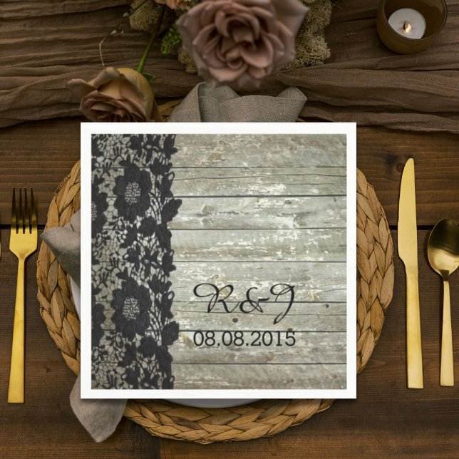 rustikales Stallholz verleiht modernem Land Hochze Serviette (rustic barn wood lace modern country wedding favor paper napkins)