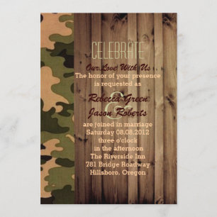 Rustikales Stallholz Western Camouflage Hochzeit Einladung