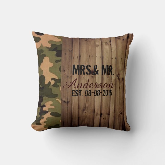 Rustikales Stallholz Western Camouflage Hochzeit Kissen (Vorderseite)