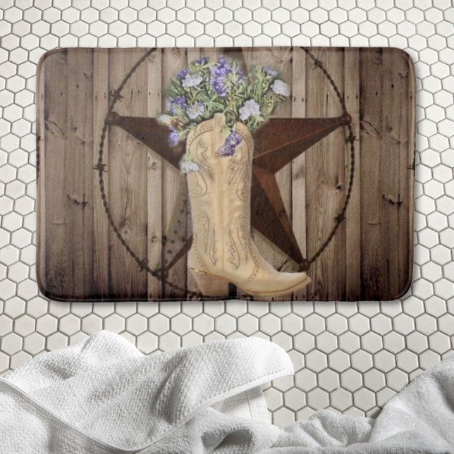 rustikales Stallholz Wildblume Cowboy Western Star Badematte (rustic barn wood wildflower cowboy western star bath mat)