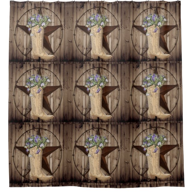 rustikales Stallholz Wildblume Cowboy Western Star Duschvorhang (Vorderseite)