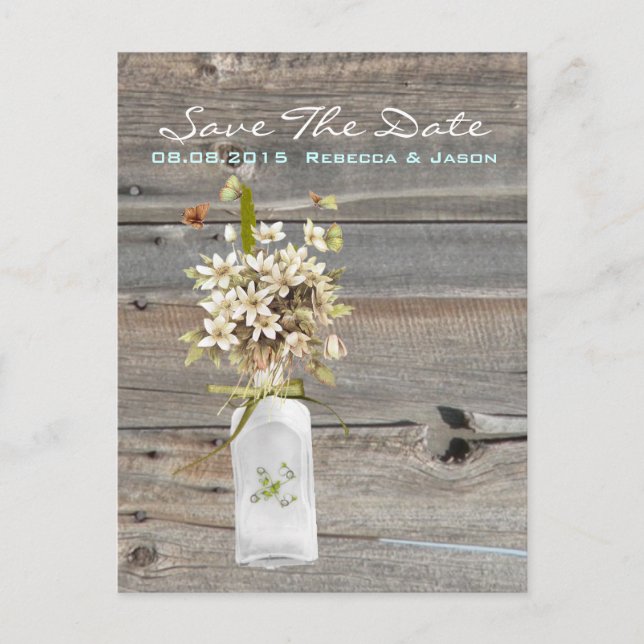 Rustikales Stallholz Wildblume Hochzeit Ankündigungspostkarte (Vorderseite)