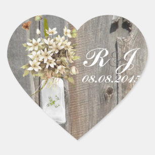 Rustikales Stallholz Wildblume Hochzeit Herz-Aufkleber