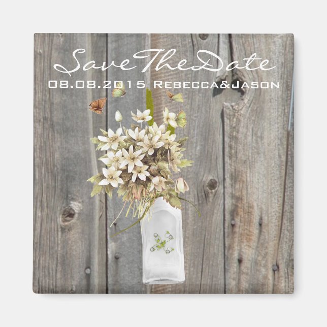 Rustikales Stallholz Wildblume Hochzeit Magnet (Vorne)