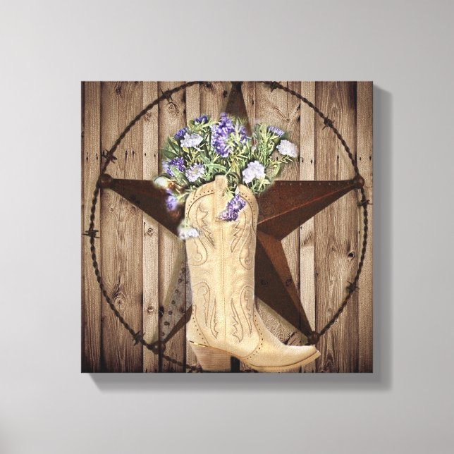 rustikales Stallholz Wildblume Western Cowboy Leinwanddruck (Vorderseite)