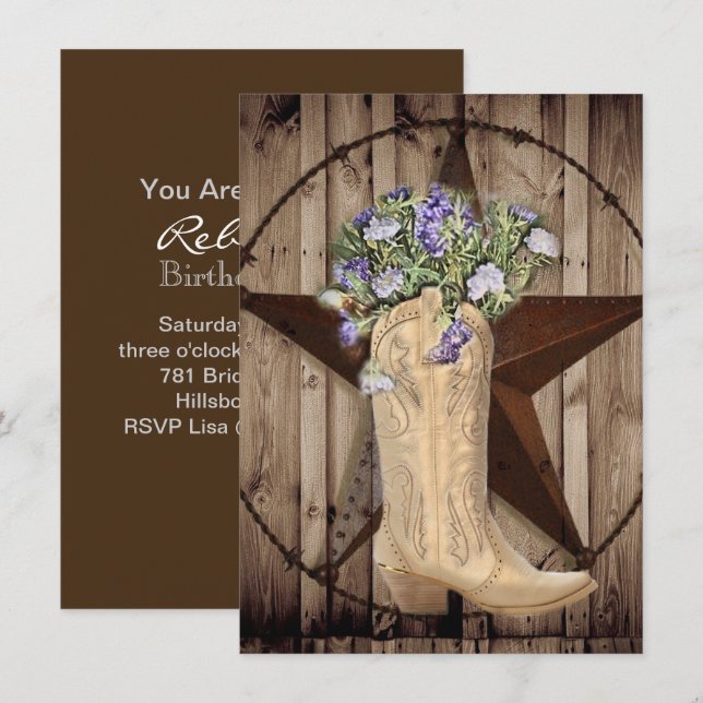 rustikales Stallholz Wildblume Western Landcowboy Einladung (Vorne/Hinten)