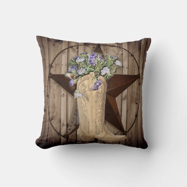 rustikales Stallholz Wildblume Western Landcowboy Kissen (Vorderseite)