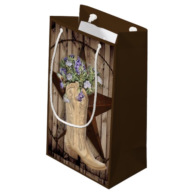 rustikales Stallholz Wildblume Western Landcowboy Kleine Geschenktüte (Rückseite Schrägansicht)