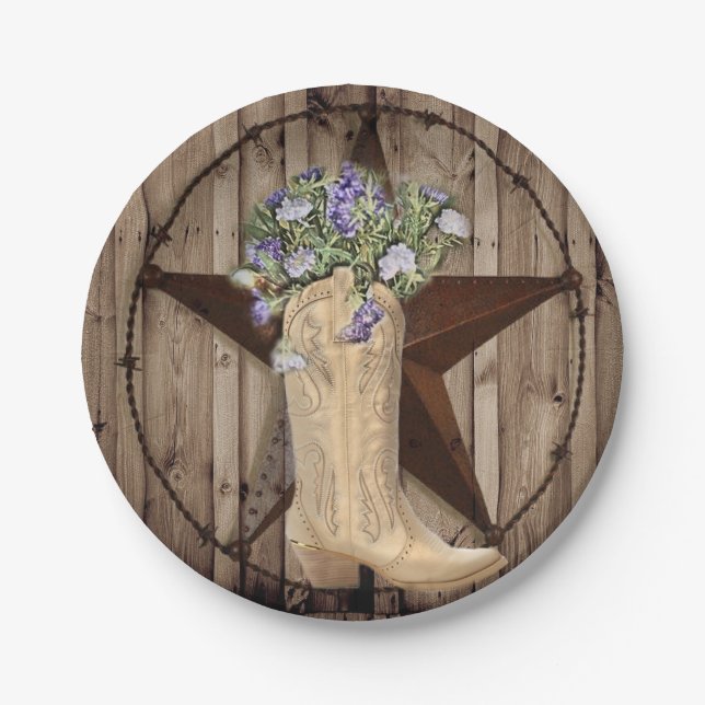 rustikales Stallholz Wildblume Western Landcowboy Pappteller (Vorderseite)