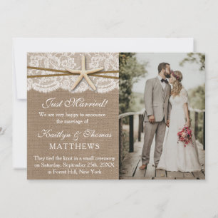 Rustikales Starfish Beach Hochzeit Foto Ehe Ankündigung