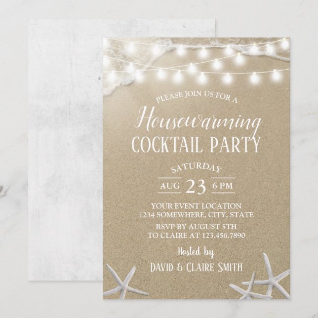 Rustikales Starfish Beach Housewarming Cocktail Pa Einladung (Vorne/Hinten)