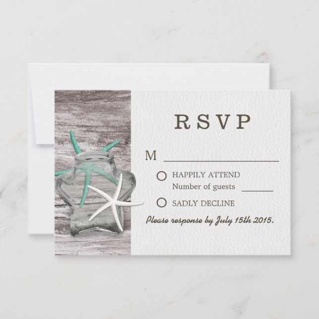 Rustikales Starfish & Mason Jar Wedding RSVP Karte (Vorderseite)