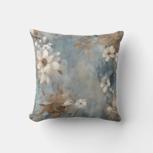 Rustikales Staubblau Braun Creme Farmhouse Blumen  Kissen