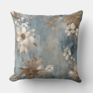 Rustikales Staubblau Braun Creme Farmhouse Floral Kissen