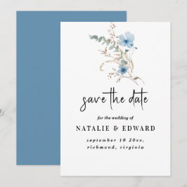 rustikales staubiges Blaut Wasserfarben-Blumenbouq Save The Date