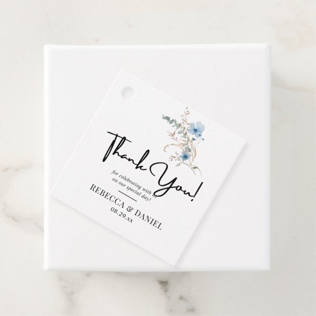 rustikales staubiges Blauwasserfarben-Blumenbouque Geschenkanhänger (Beispiel)