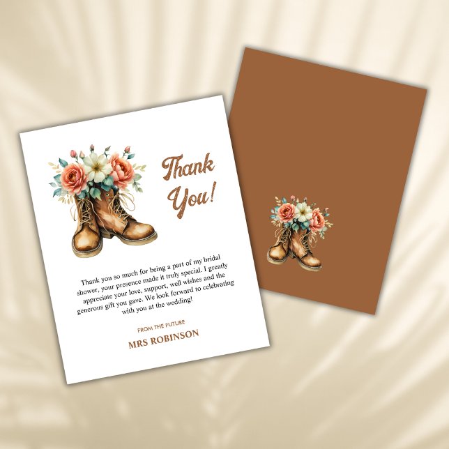 Rustikales Stiefel & Brautparty Danke Karte (Budget Rustic Boots & Bubbly Bridal Shower Thank You Card  )